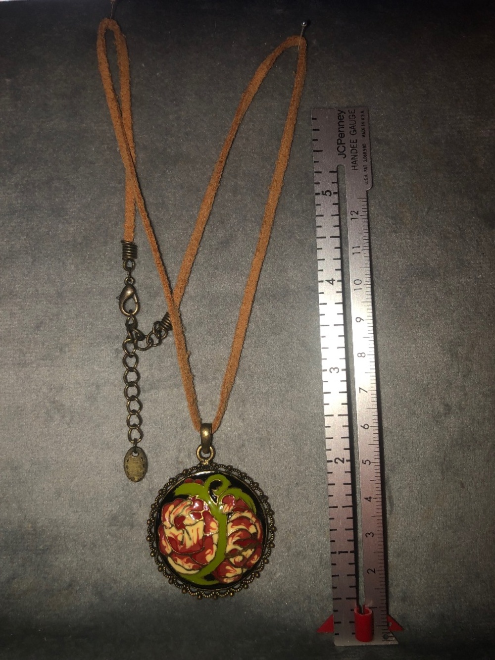 Boho leather necklace with enamel pendant